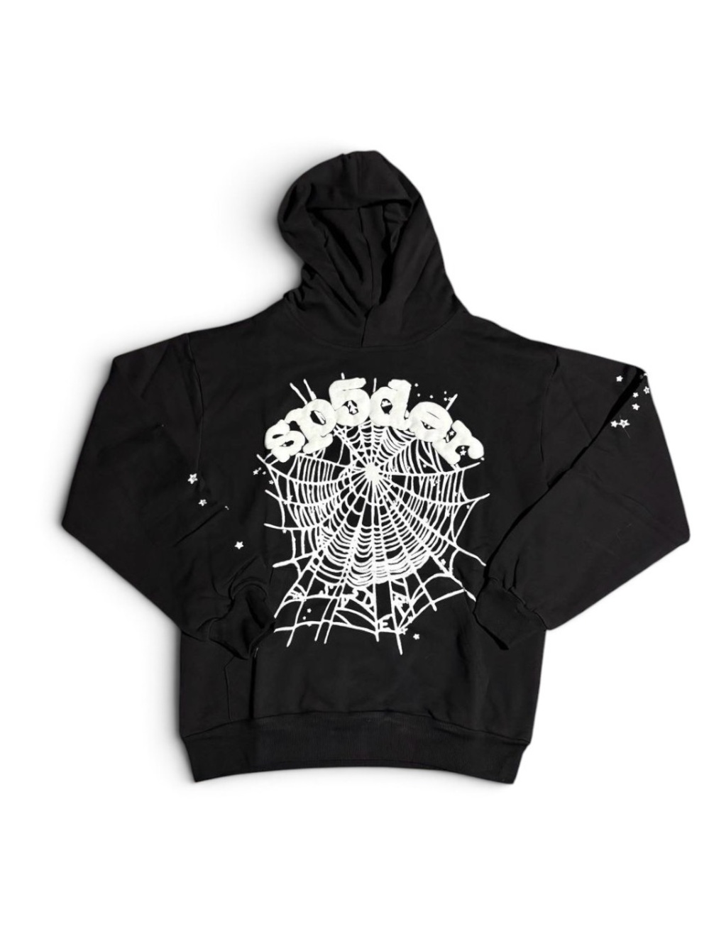 Black Hoodie with White Spider Web Graphic